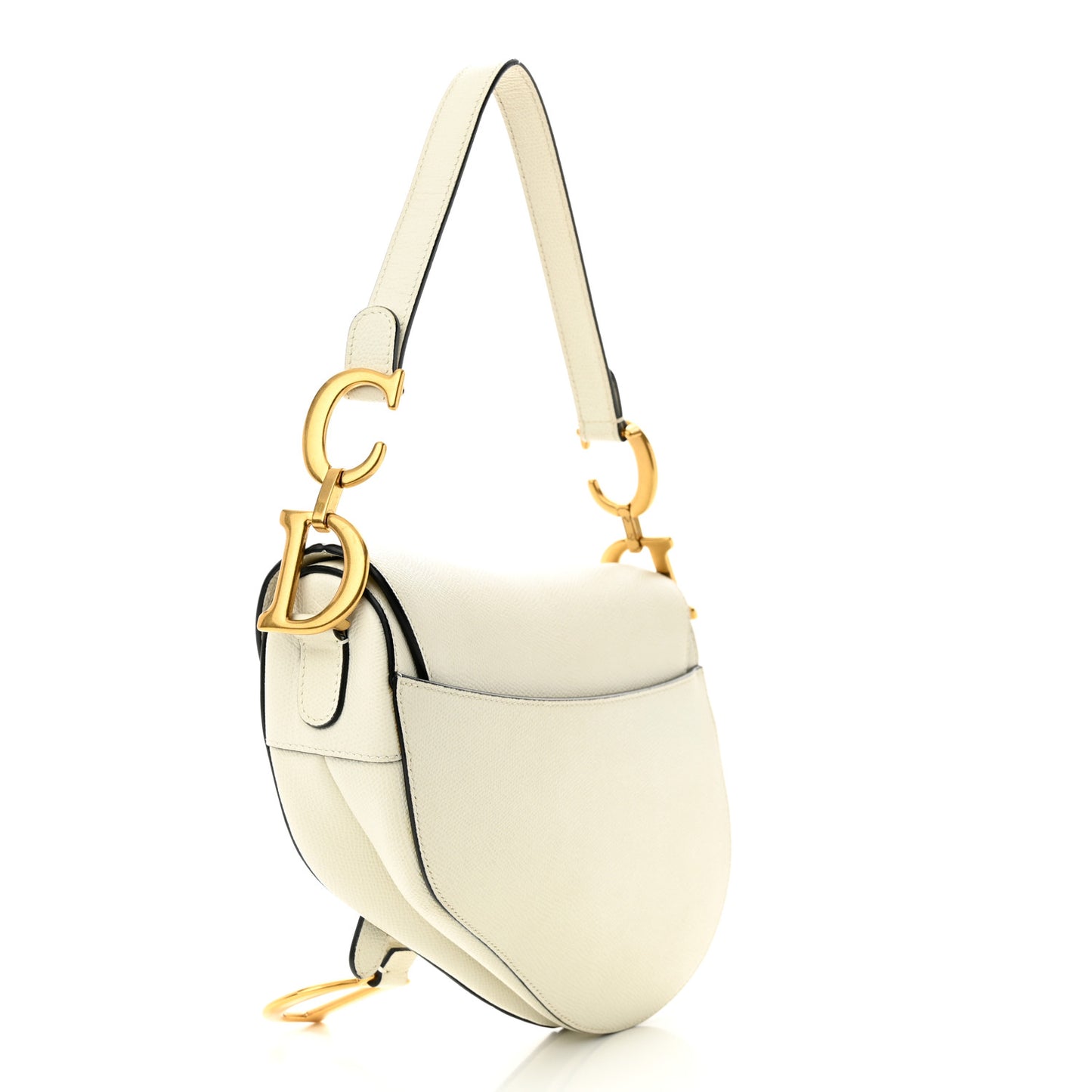 Grained Calfskin Saddle Bag White