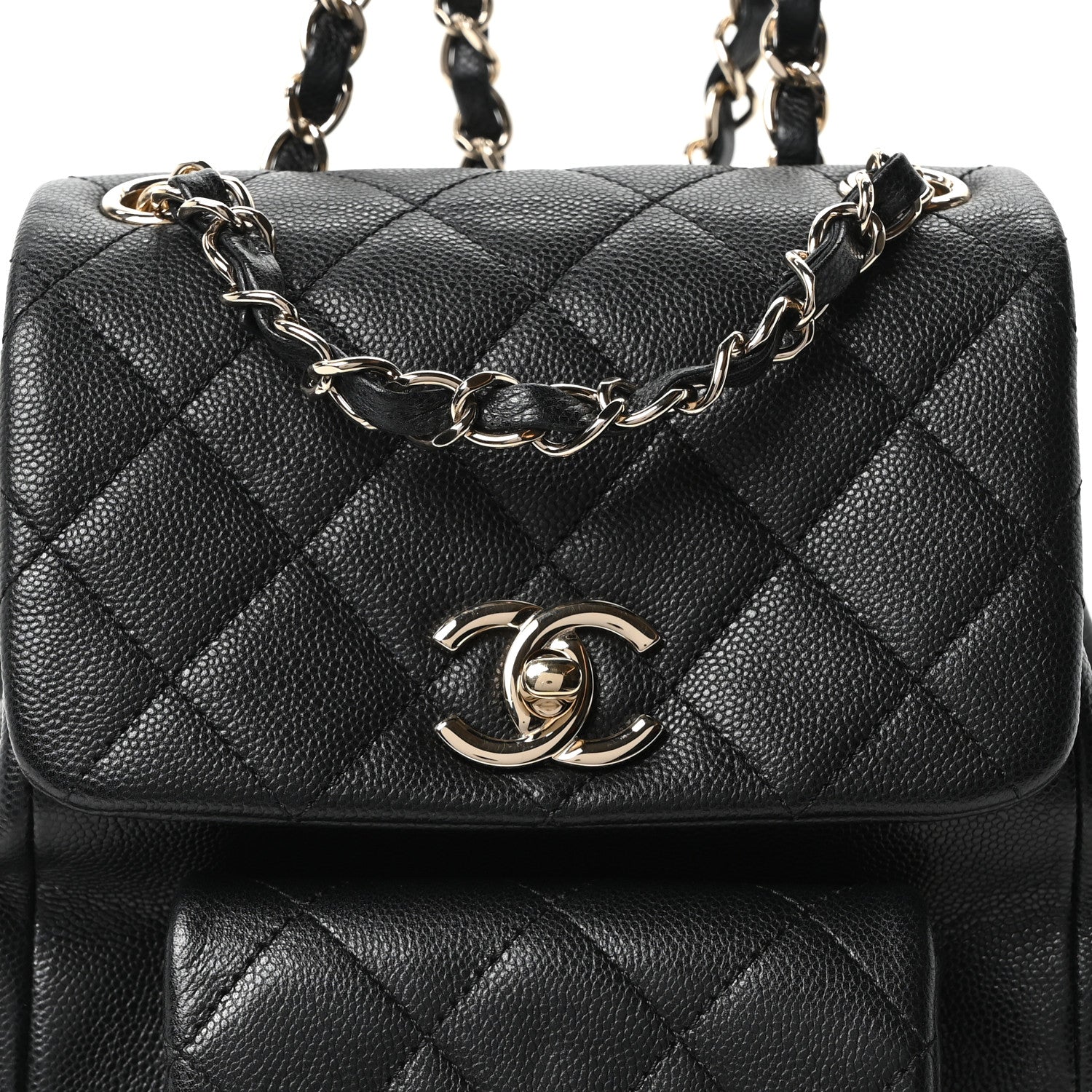 Chanel Shiny Caviar Quilted Small Pockets Drawstring Backpack Black 8 of 10