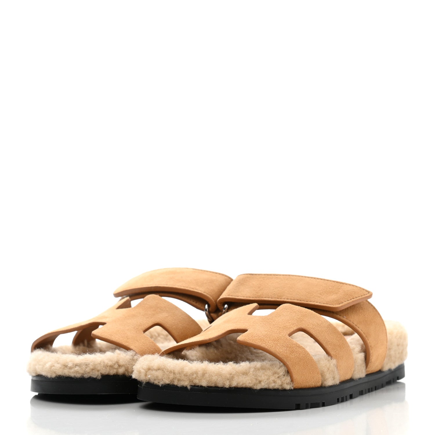 Hermes Suede Goatskin Woolskin Womens Chypre Sandals 36.5 Golden Beige 3 of 9