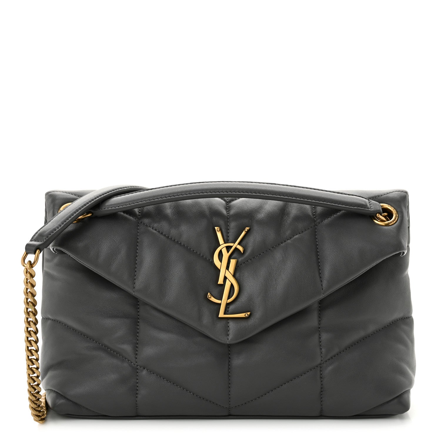 Saint Laurent Lambskin Quilted Small Loulou Puffer Monogram Chain Satchel Storm 1 of 10