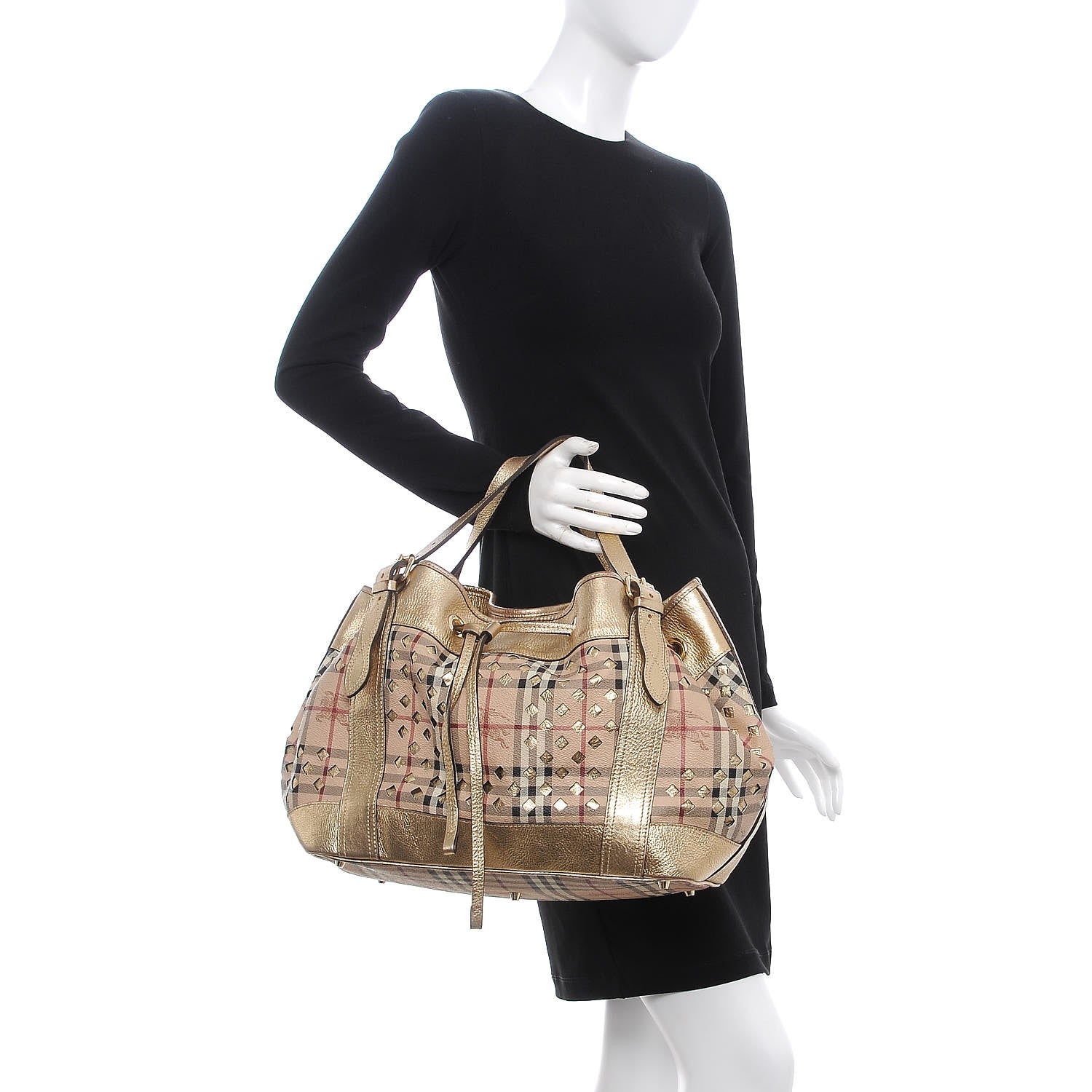 Burberry Haymarket Check Drawstring Claudia Bag Gold 2 of 17