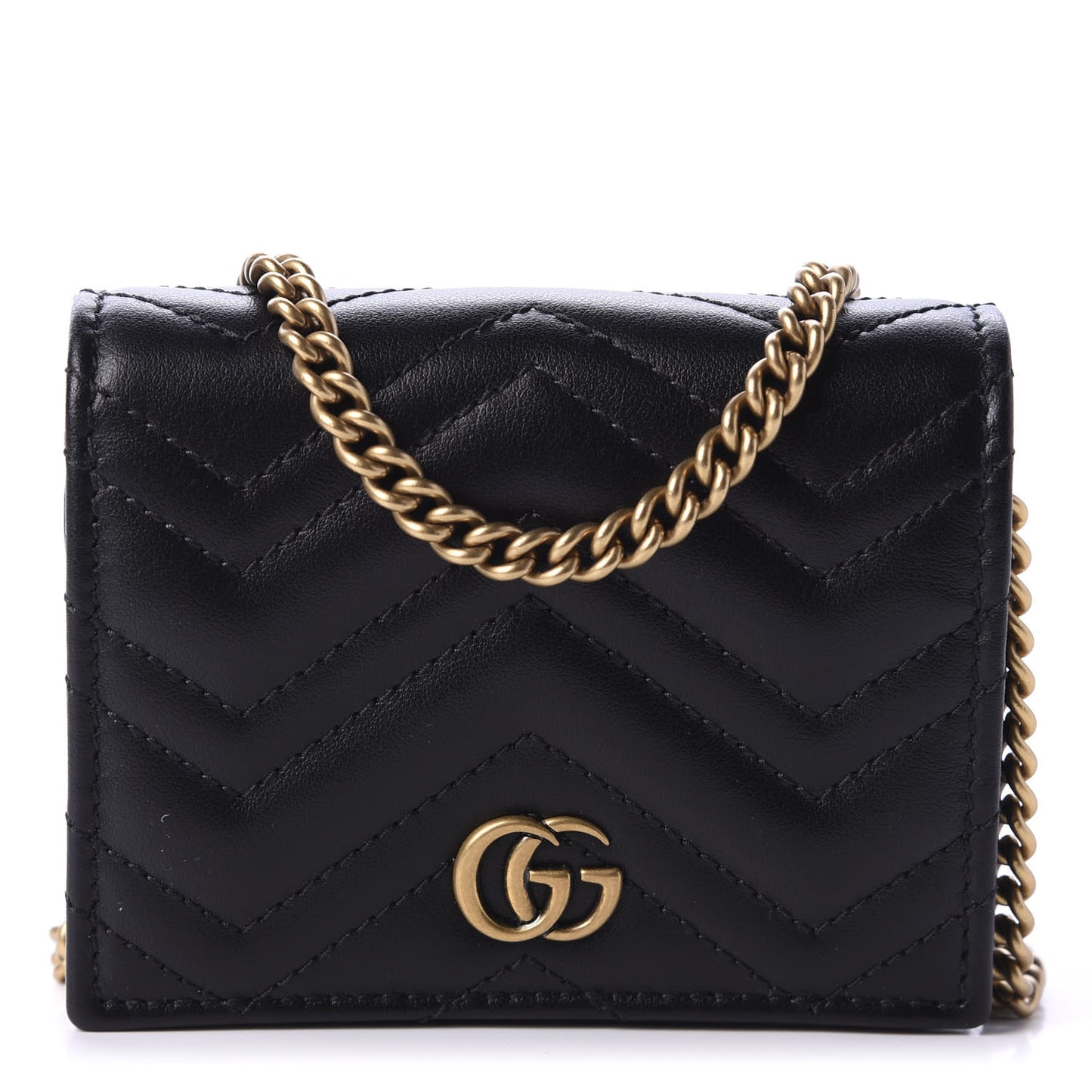 Calfskin Matelasse GG Marmont Mini Wallet On Chain Black