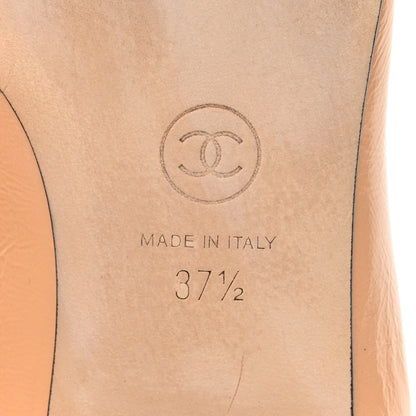Chanel Lambskin Patent Cap Toe CC Ballerina Flats 37.5 Beige Black 6 of 11