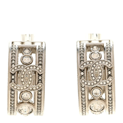 Chanel Metal Crystal CC Hoop Earrings Silver 1 of 5