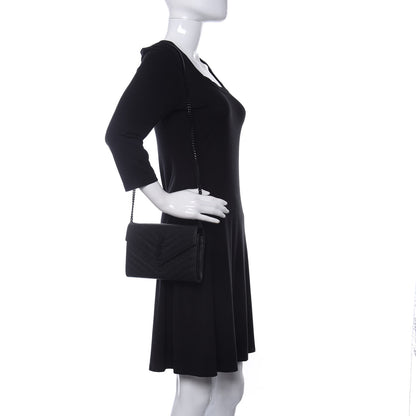 Saint Laurent Grain De Poudre Matelasse Chevron Monogram Chain Wallet Black 2 of 8