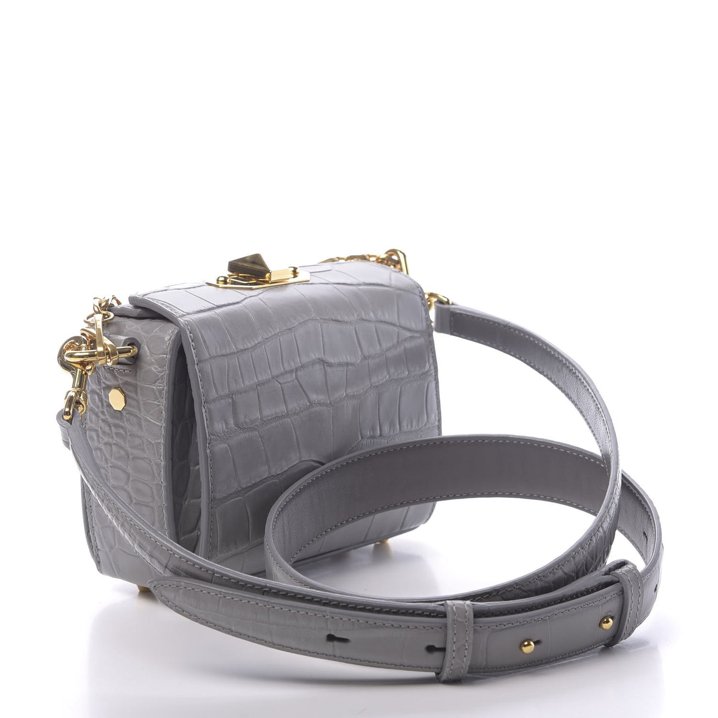 Calfskin Crocodile Embossed Box Shoulder Bag 16 Grey