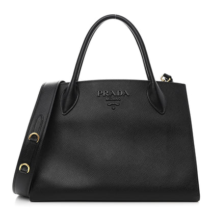 Prada Saffiano Cuir Calfskin Medium Monochrome Top Handle Tote Black 1 of 12