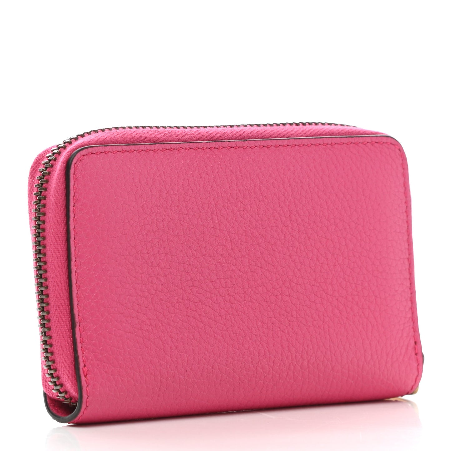 Grained Calfskin Logo Zip Around Card Case Box Pink Green