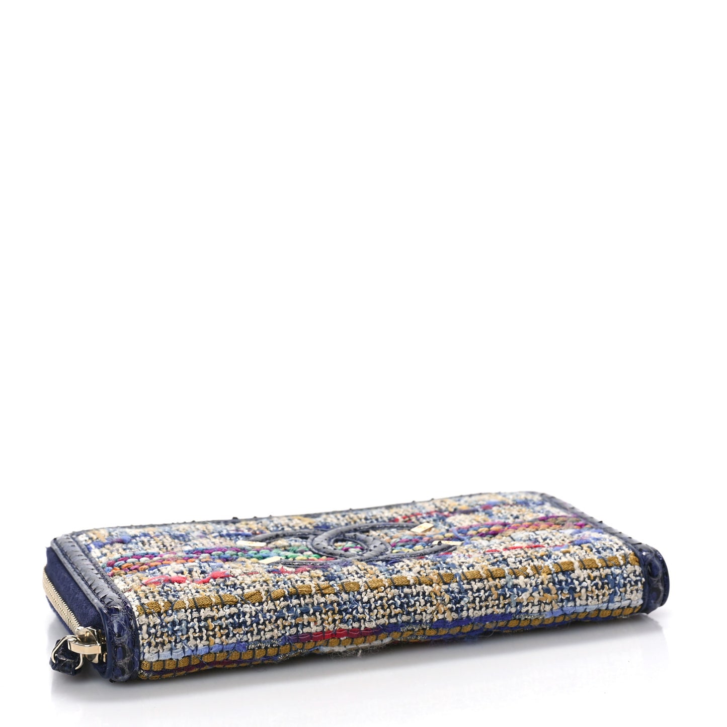 Tweed Snakeskin Quilted CC Filigree Zip Around Wallet Blue Multicolor