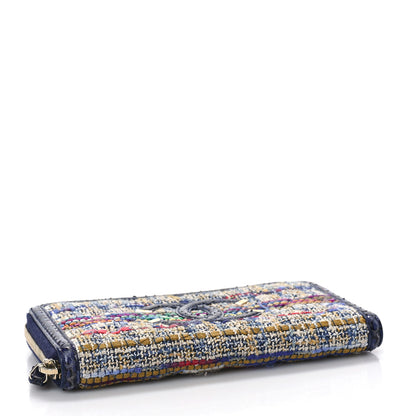 Chanel Tweed Snakeskin Quilted CC Filigree Zip Around Wallet Blue Multicolor 4 of 10