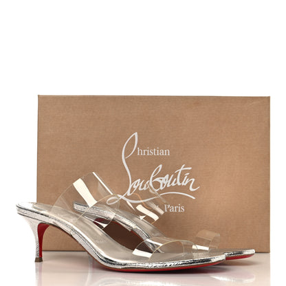 Christian Louboutin Laminated Vint Calfskin PVC Just Nothing 55 Slide Sandals 40 Silver 16 of 18