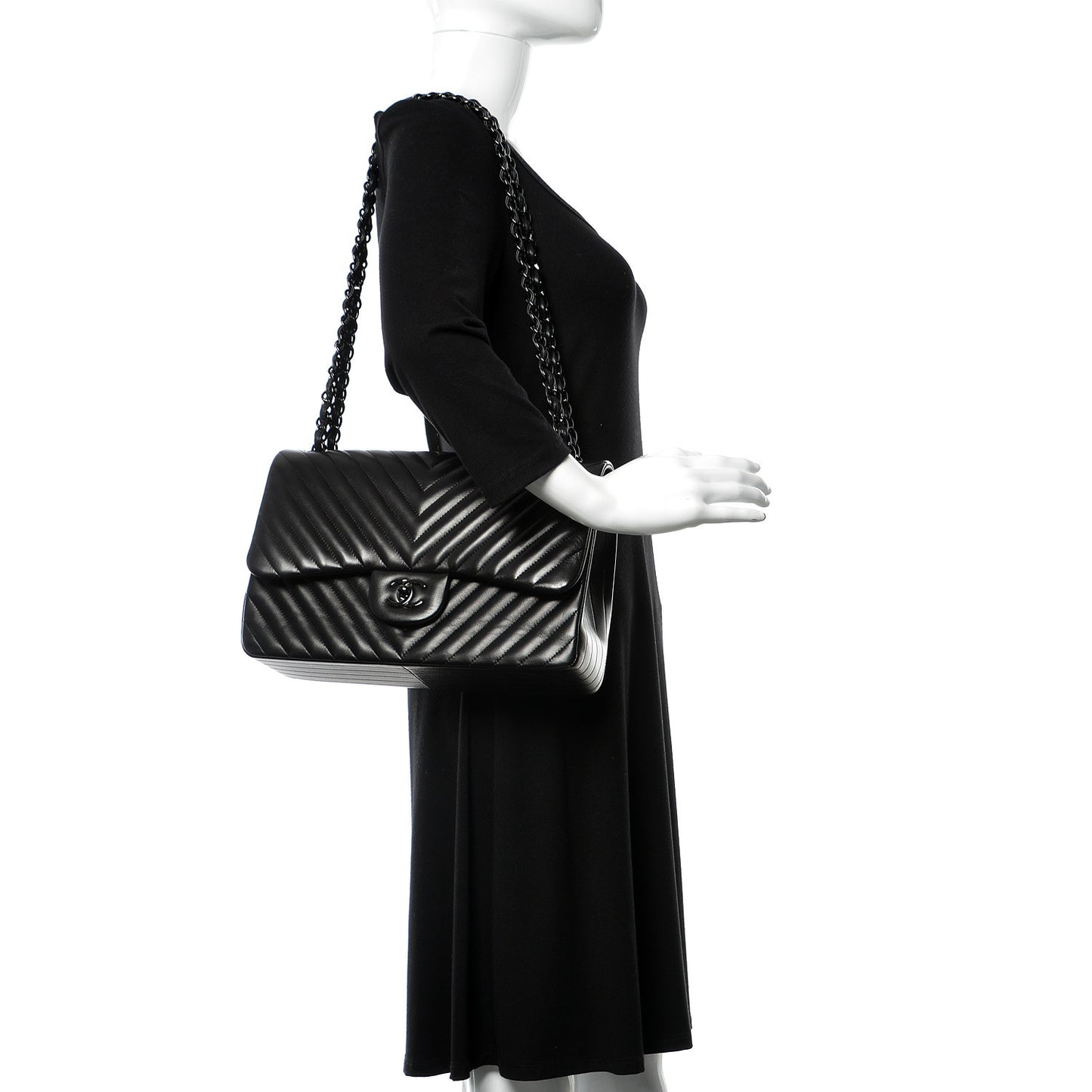 Lambskin Chevron Quilted Jumbo Double Flap So Black