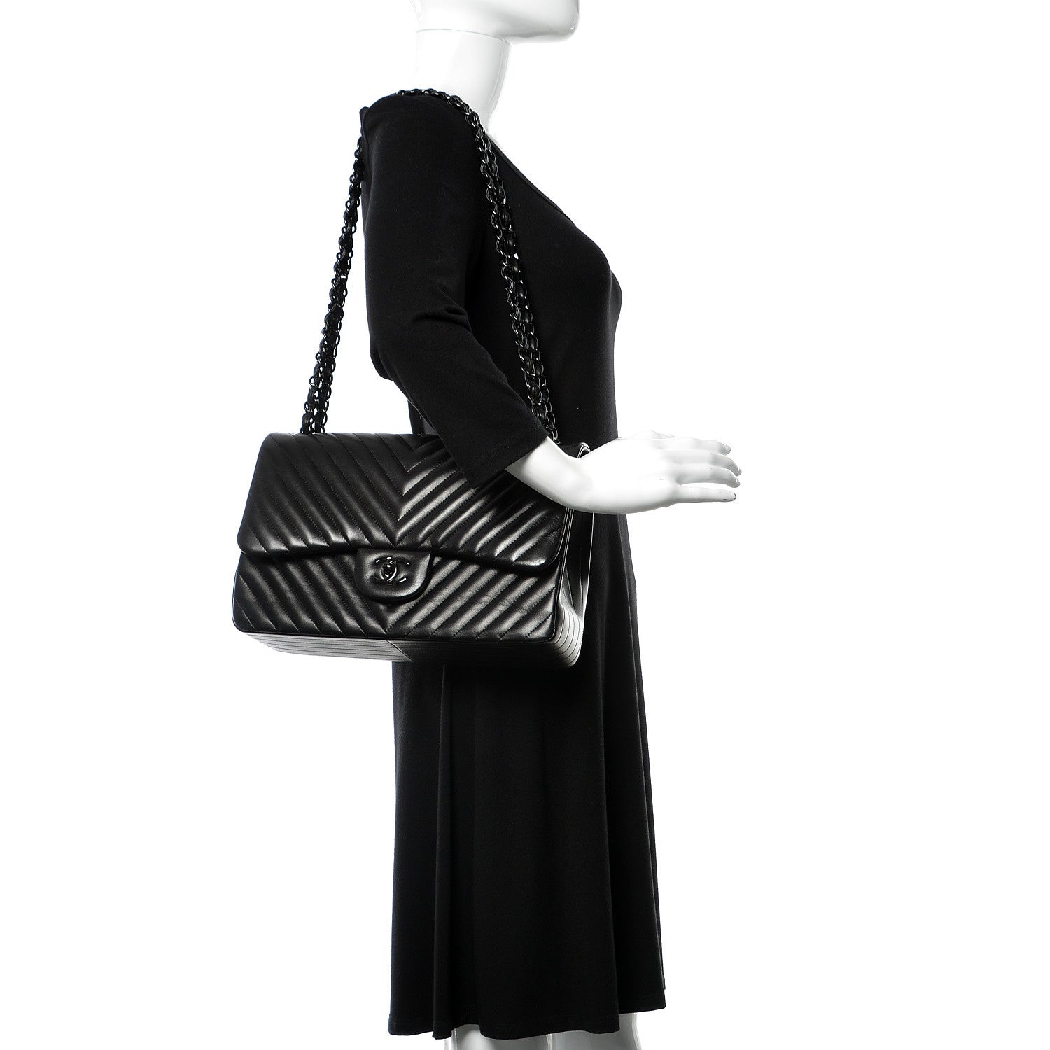 Chanel Lambskin Chevron Quilted Jumbo Double Flap So Black 2 of 10