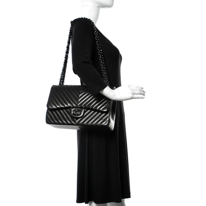 Chanel Lambskin Chevron Quilted Jumbo Double Flap So Black 2 of 10