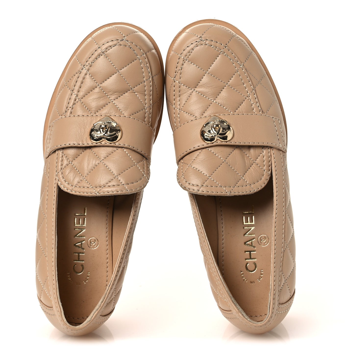 Lambskin Quilted CC Heart Loafers 39 Beige