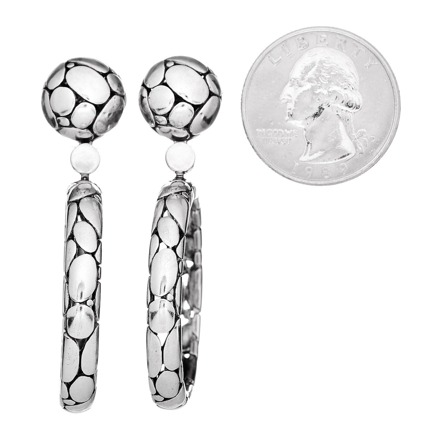Sterling Silver Kali Drop Hoop Earrings