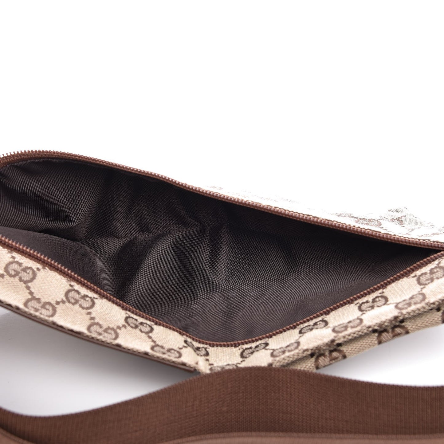 GG Monogram Web Double Pocket Belt Bag Brown