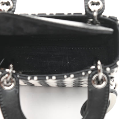 Christian Dior Calfskin Macro Houndstooth Embossed Micro Lady Dior Black White 5 of 9