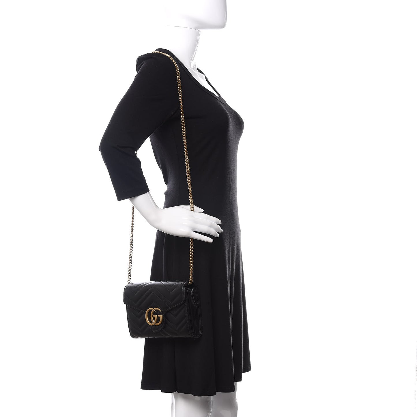 Calfskin Matelasse GG Marmont Chain Wallet Black