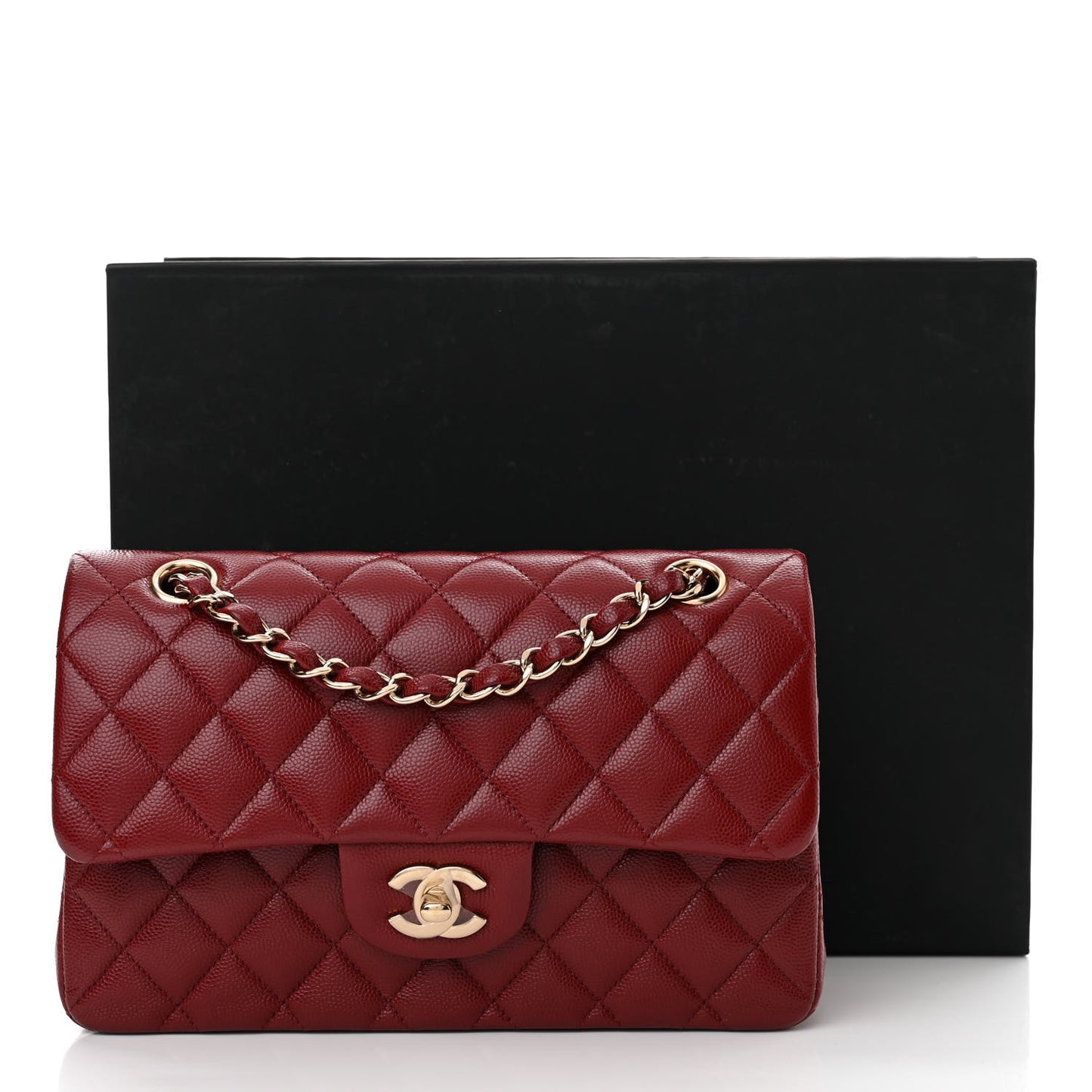 Caviar Quilted Small Double Flap Burgundy