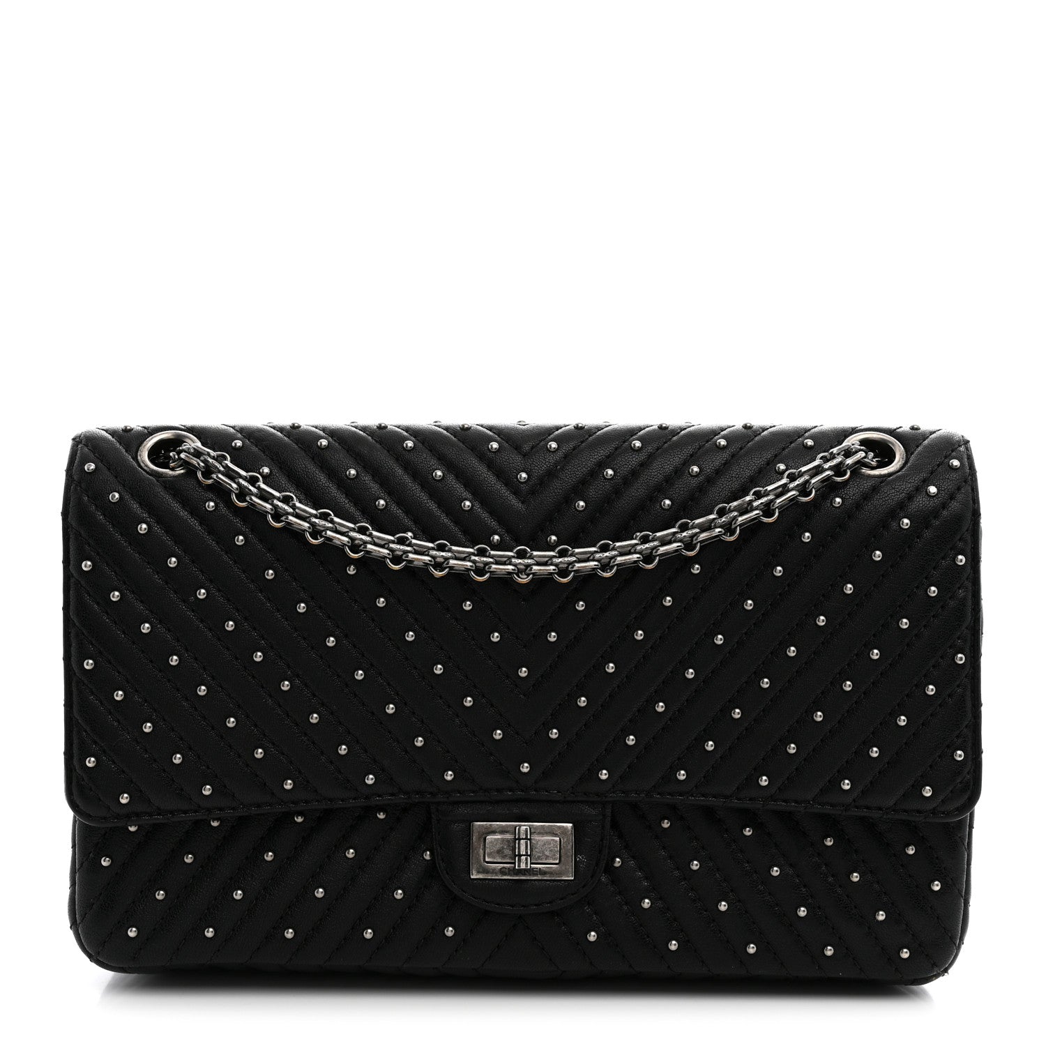 Chanel Sheepskin Chevron Quilted Studded 2.55 Reissue 226 Flap Black 1 of 11