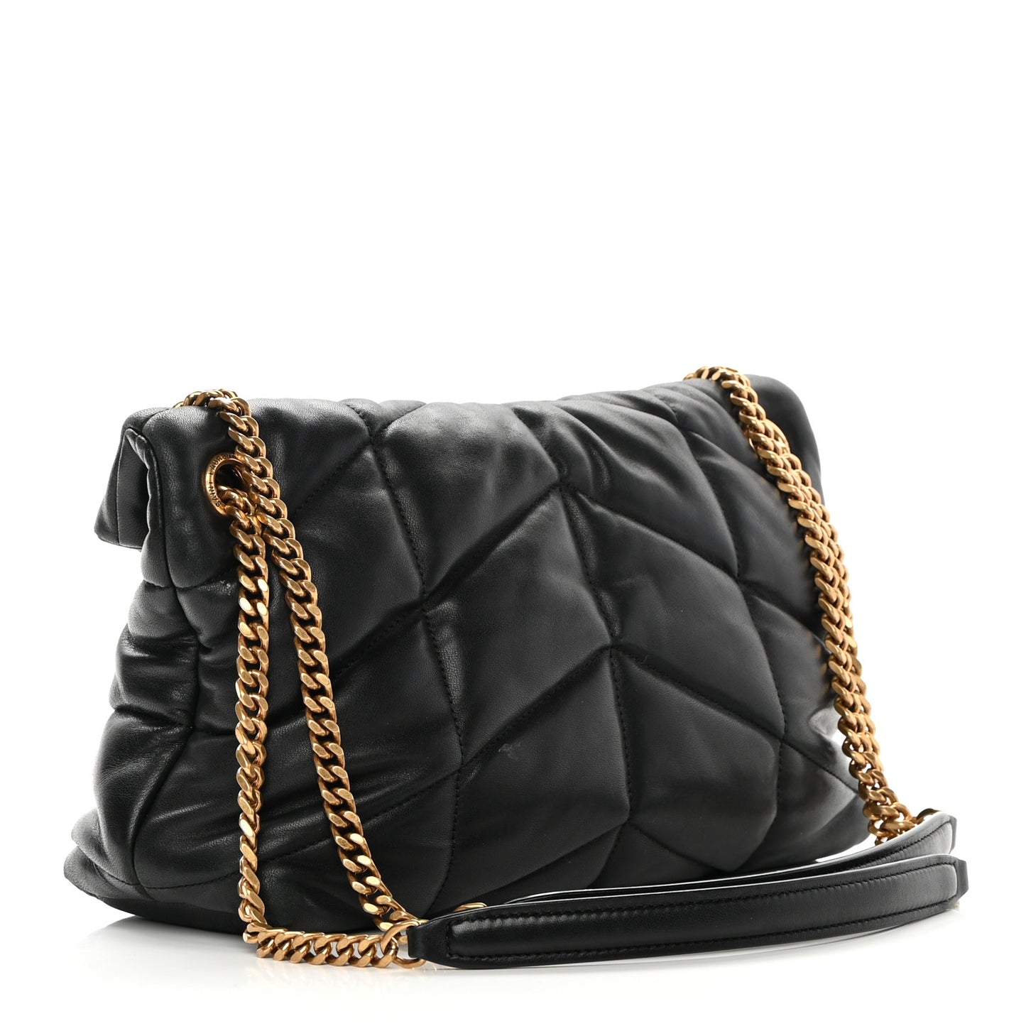 Lambskin Quilted Small Loulou Puffer Monogram Chain Satchel Black