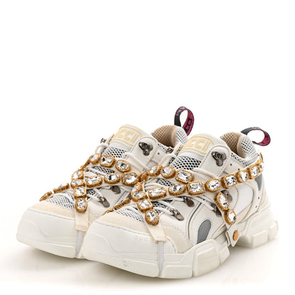 Gucci X SEGA Mesh Calfskin Suede Removable Crystals Mens Flashtrek Sneakers 9 Great White 4 of 9