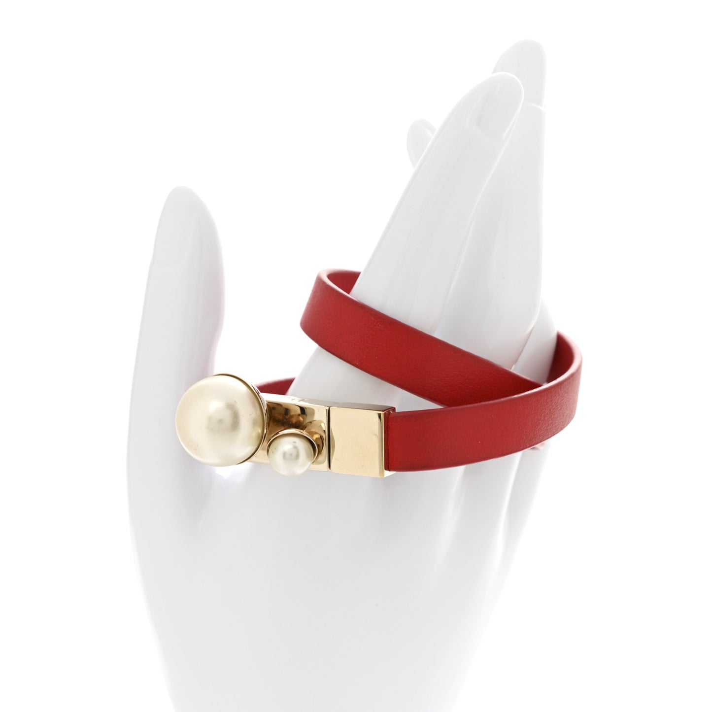 Calfskin Pearl Mise En Dior Tribales Double Wrap Bracelet S Red