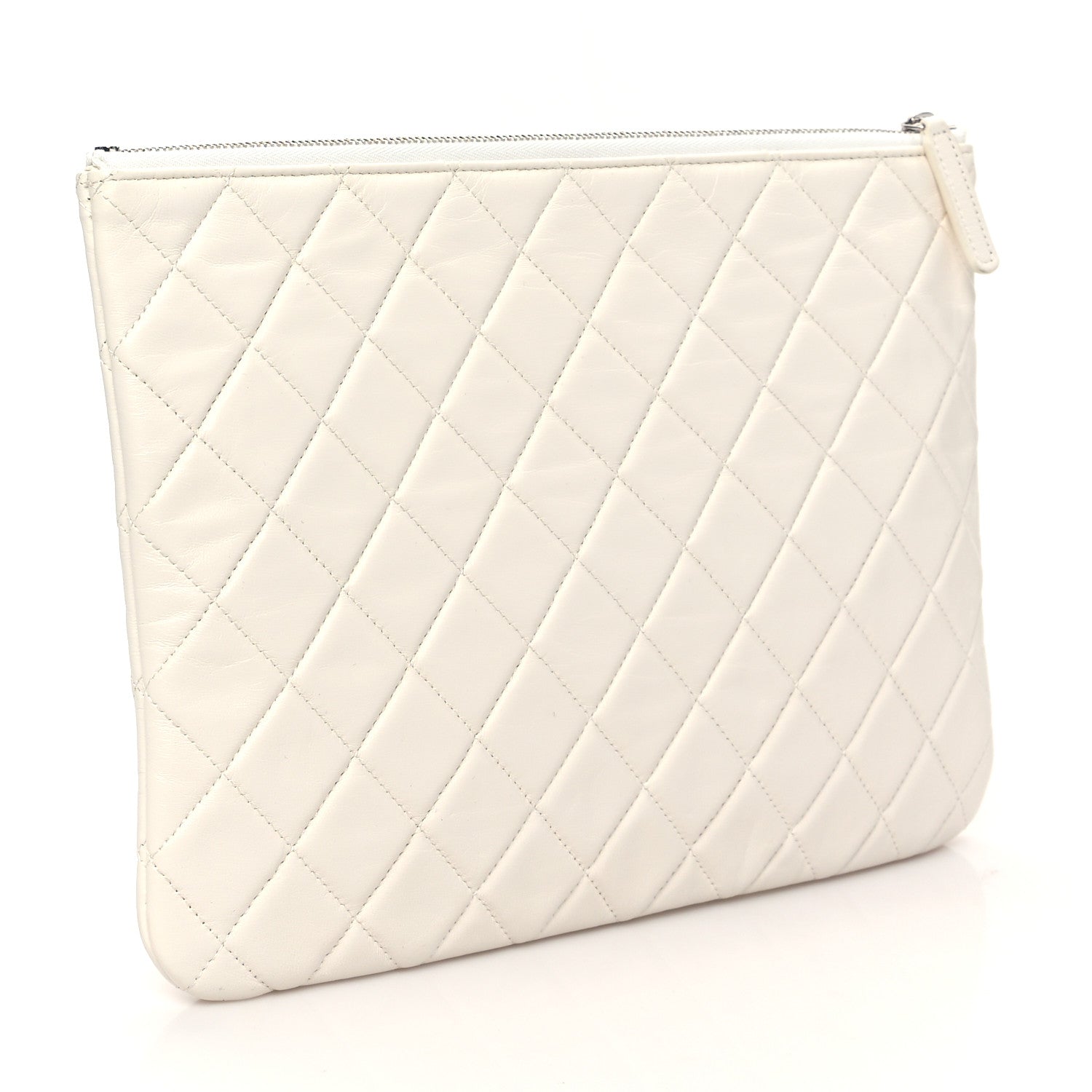 Chanel Lambskin Quilted Studded CC Medium Cosmetic Case White 3 of 8