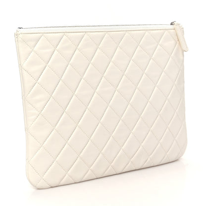 Chanel Lambskin Quilted Studded CC Medium Cosmetic Case White 3 of 8
