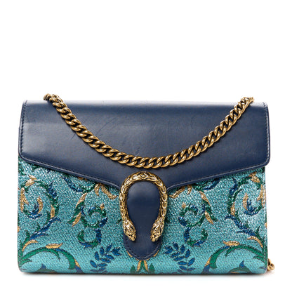 Gucci Metallic Brocade Calfskin Mini Dionysus Chain Wallet Black Blue Azure 1 of 11