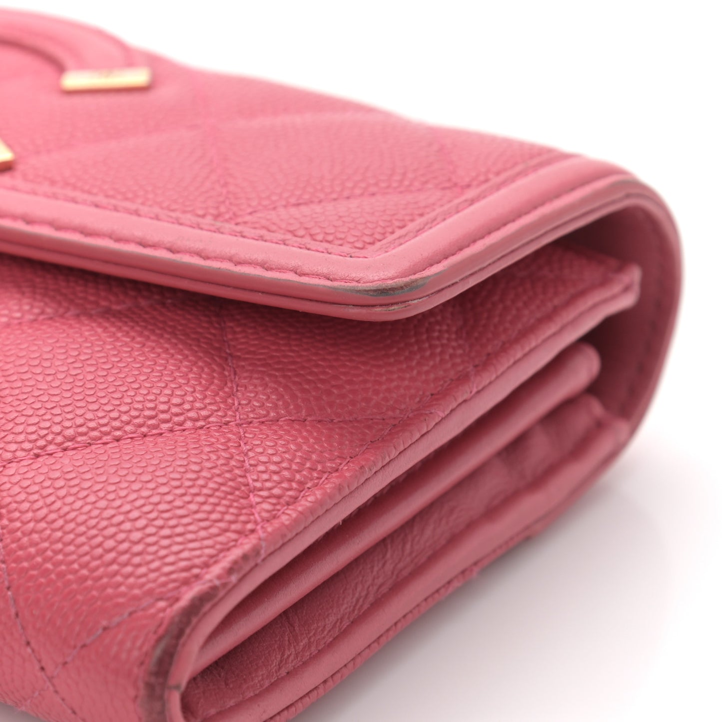 Caviar Quilted Large Filigree Gusset Flap Wallet Pink