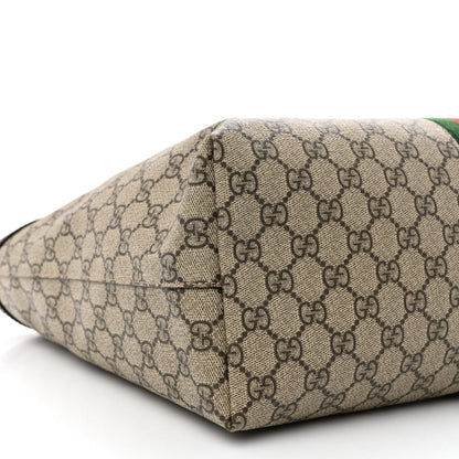 Gucci GG Supreme Monogram Textured Calfskin Web Medium Ophidia Shopping Tote Beige Ebony New Acero 9 of 13