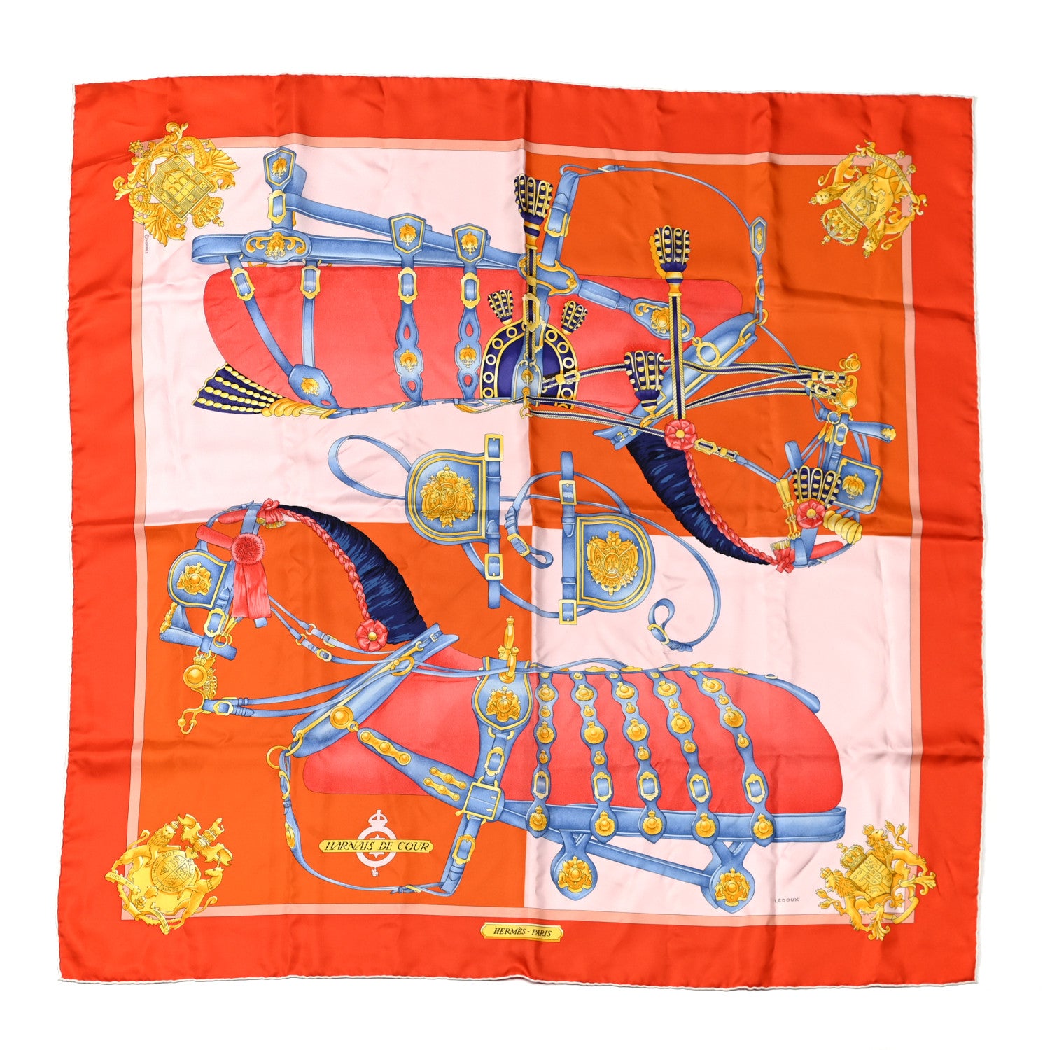 Hermes Silk Harnais De Cour Scarf 90 Orange 1 of 5