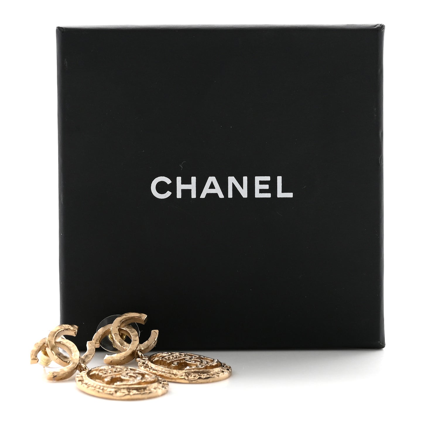 Crystal CC Medallion Drop Earrings Gold