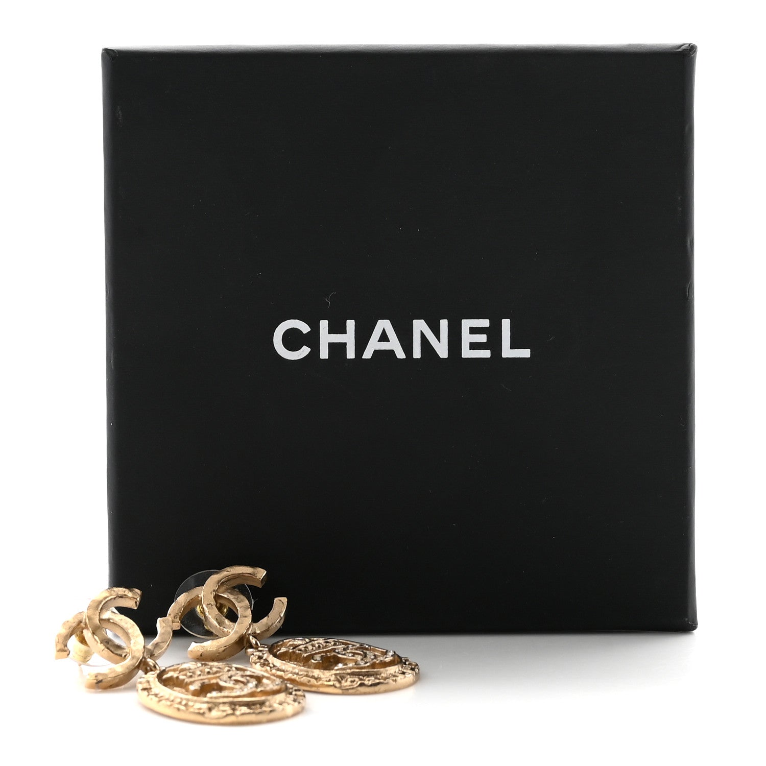 Chanel Crystal CC Medallion Drop Earrings Gold 5 of 5