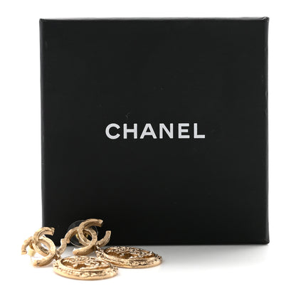 Chanel Crystal CC Medallion Drop Earrings Gold 5 of 5