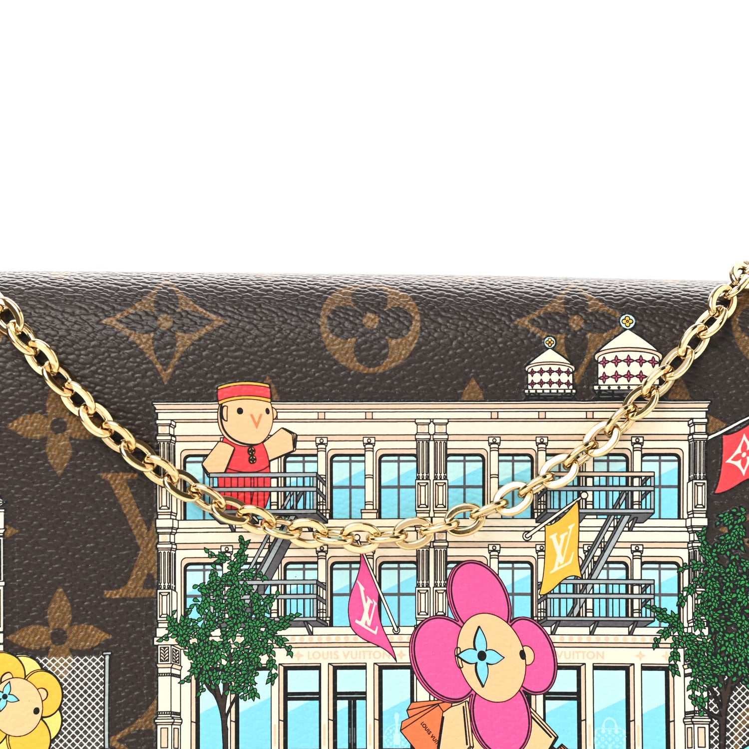 Louis Vuitton Monogram 2022 Christmas Animation New York Soho Pochette Felicie Chain Wallet Yellow 7 of 8