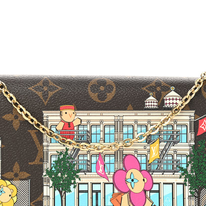 Louis Vuitton Monogram 2022 Christmas Animation New York Soho Pochette Felicie Chain Wallet Yellow 7 of 8