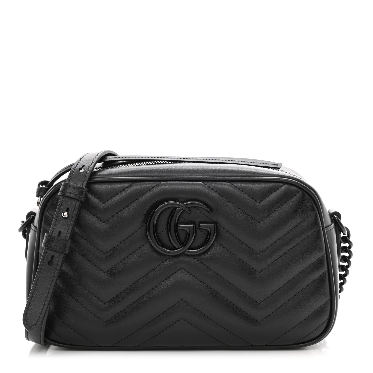 Gucci Calfskin Matelasse Monochrome Small GG Marmont Chain Shoulder Bag Black 1 of 14