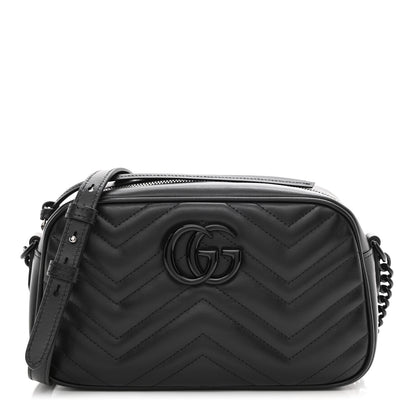 Gucci Calfskin Matelasse Monochrome Small GG Marmont Chain Shoulder Bag Black 1 of 14