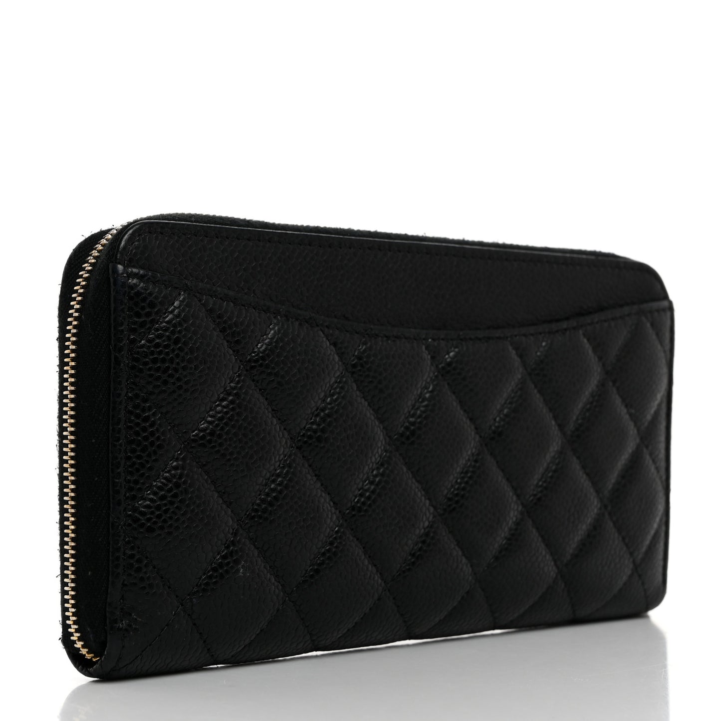 Caviar Quilted Large Gusset Zip Around Wallet Black