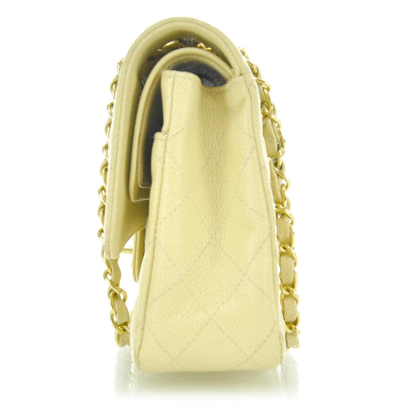 Caviar Quilted Medium Double Flap Beige