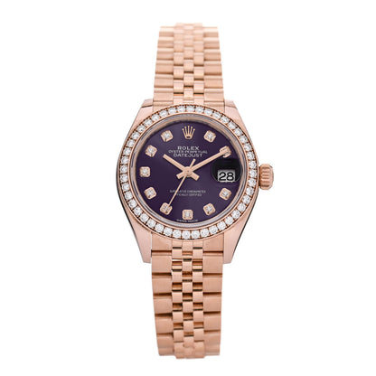 Rolex 18K Everose Gold Diamond Bezel 28mm Oyster Perpetual Datejust Watch Aubergine 279135RBR 1 of 5