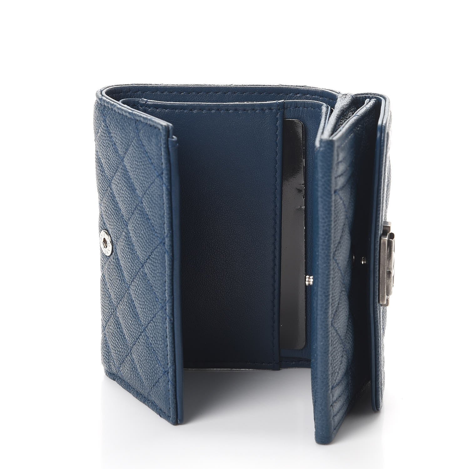 Chanel Grained Goatskin Quilted Small Boy Flap Wallet Dark Blue 5 of 9