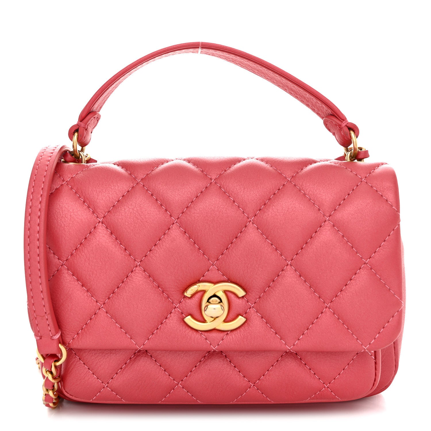 Chanel Metallic Calfskin Quilted Top Handle Flap Dark Pink 1 of 11