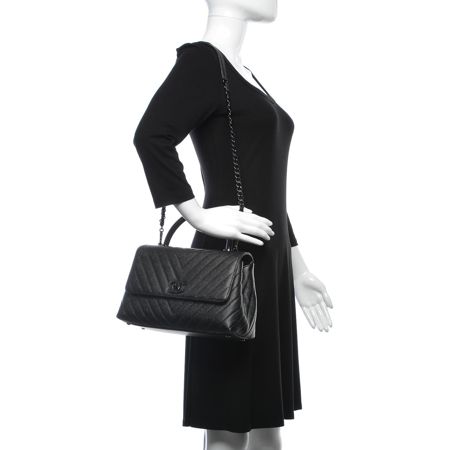 Caviar Chevron Quilted Small Coco Handle Flap So Black