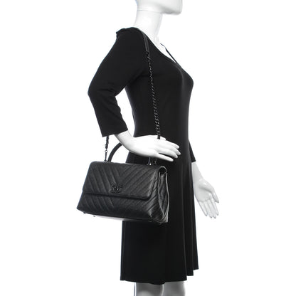 Chanel Caviar Chevron Quilted Small Coco Handle Flap So Black 2 of 8