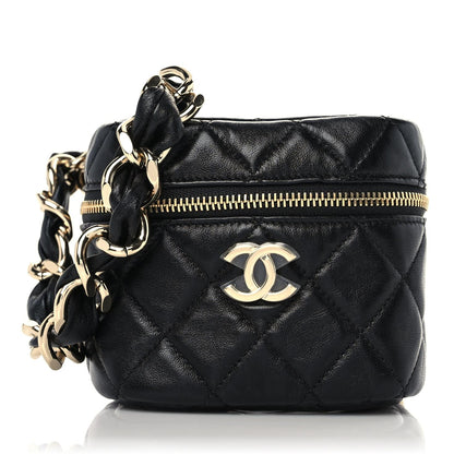 Chanel Lambskin Quilted Cube Chain Wristlet Case Black 1 of 10