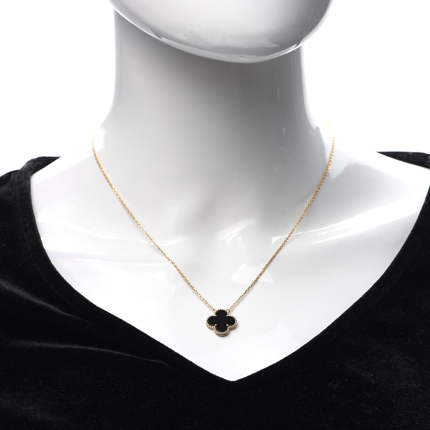 18K Yellow Gold Black Onyx Vintage Alhambra Pendant Necklace